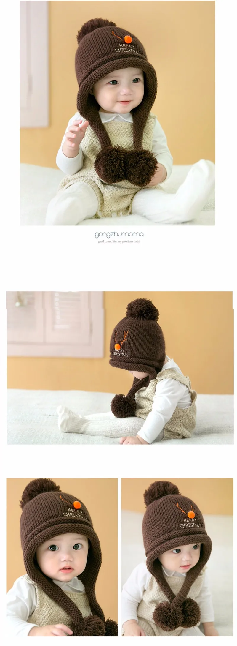 Solid Baby Hat Winter Cotton Infant Caps Boys Beanies With Pompom Crochet Warm Girls Hats Deer Unisex Headgear Baby Photo Shoot (7)