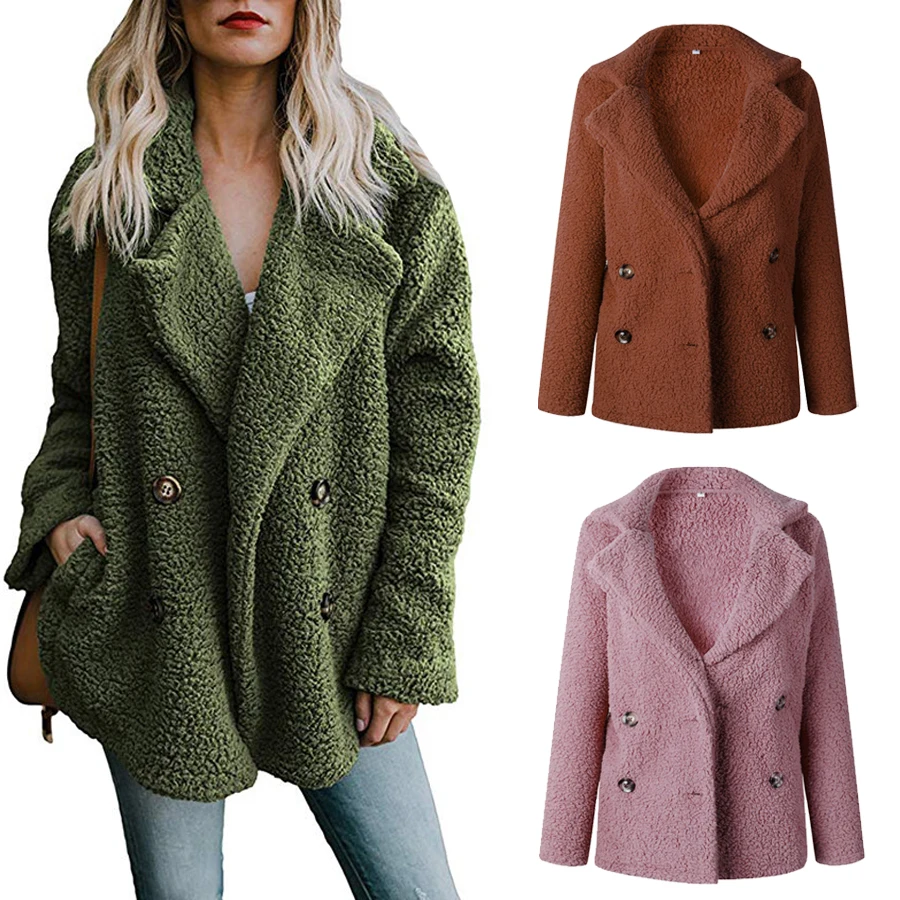 

Plus Size Women Winter Teddy Coat 2018 Casual Streetwear Warm Fleece Wool Blend Jackets and Coats With Pockets Chaqueta Mujer