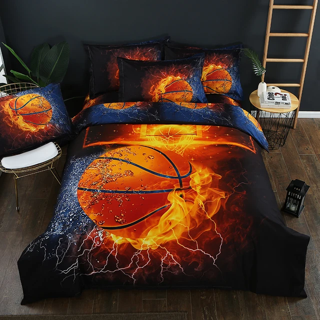 3D yatak takımı basketbol futbol nevresim takımları futbol topu yangın ve  su tek kişilik yatak örtüsü tam boy çarşaf yatak kiti - AliExpress
