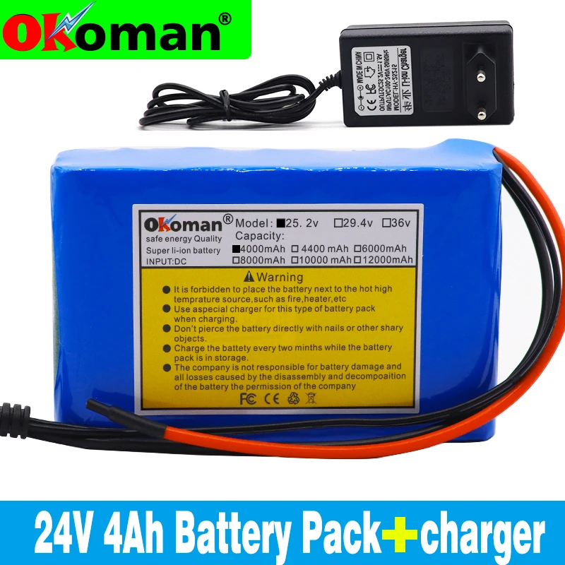 Высокое качество 24V 4Ah 18650 литий-ионный аккумулятор 25 2 v 4000mAh Электрический