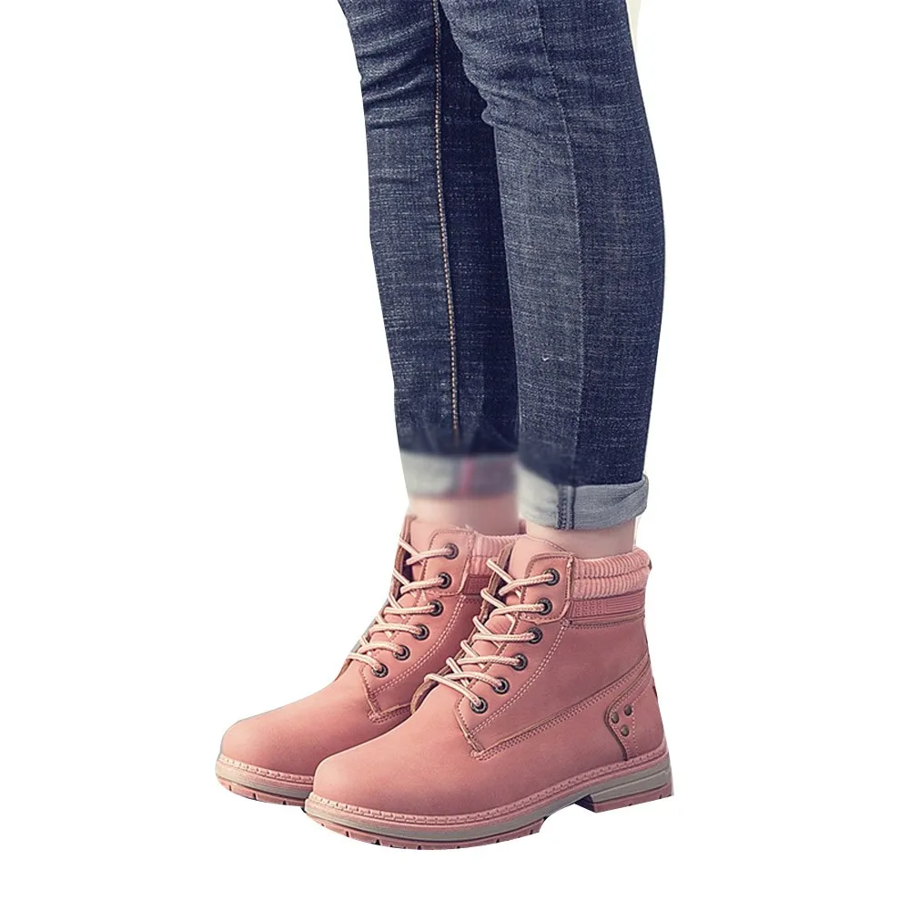 

2019 new Women Cow Suede Ankle Snow Boots ladies Lace-Up Motorized Riding Waterproof Boots Thick Sole Casual Shoes y1228
