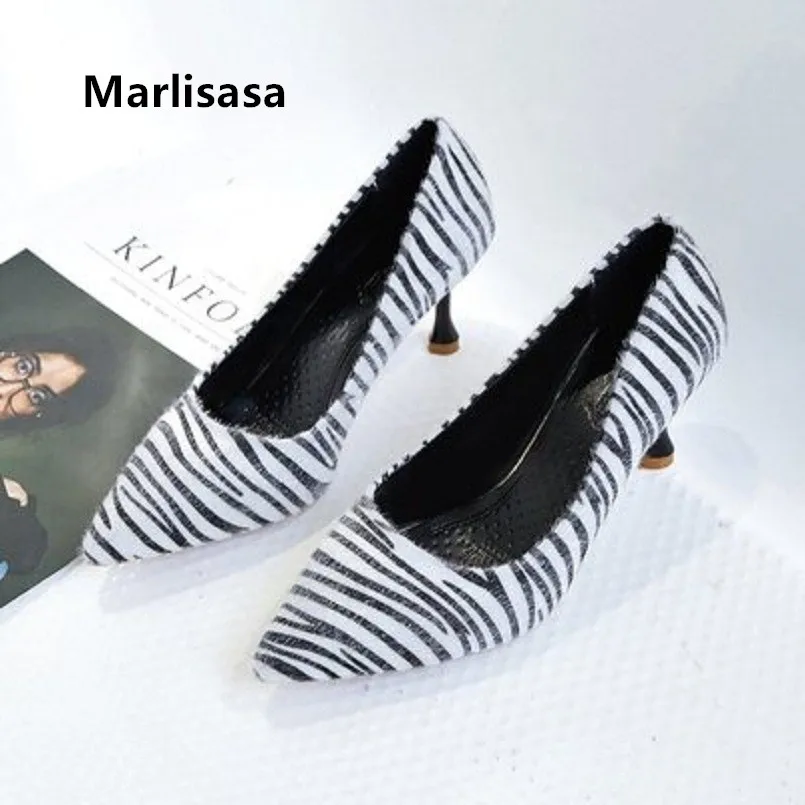 

Marlisasa Pompes Femmes Lady Casual White Striped Comfortable Flock Party High Heel Shoes Women Casual High Heel Pumps F5016
