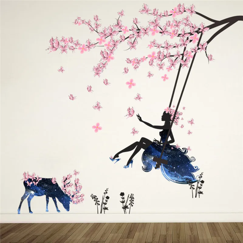 Charming Romantic Fairy Girl Wall Sticker For Kids Rooms Flower butterfly LOVE heart Wall Decal Bedroom Sofa Decoration Wall Art