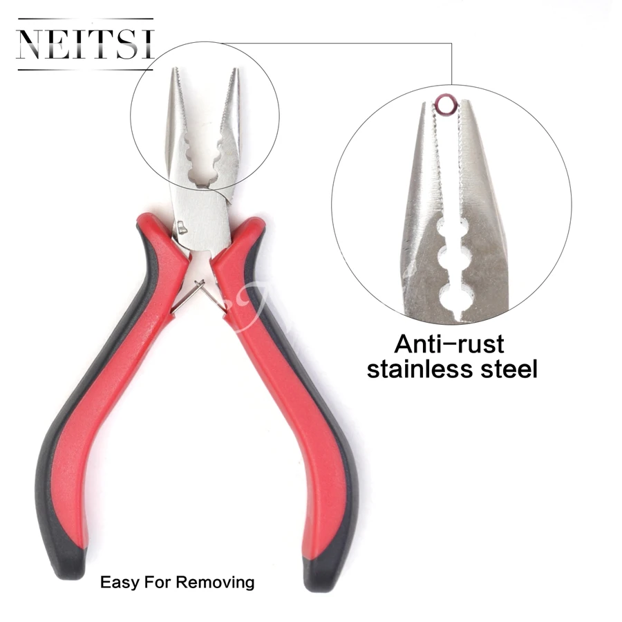 Neitsi Needlenose Pliers 헤어 익스텐션 용 헤어 스타일링 마이크로 링 펜치 레드 컬러 1pcs / 팩