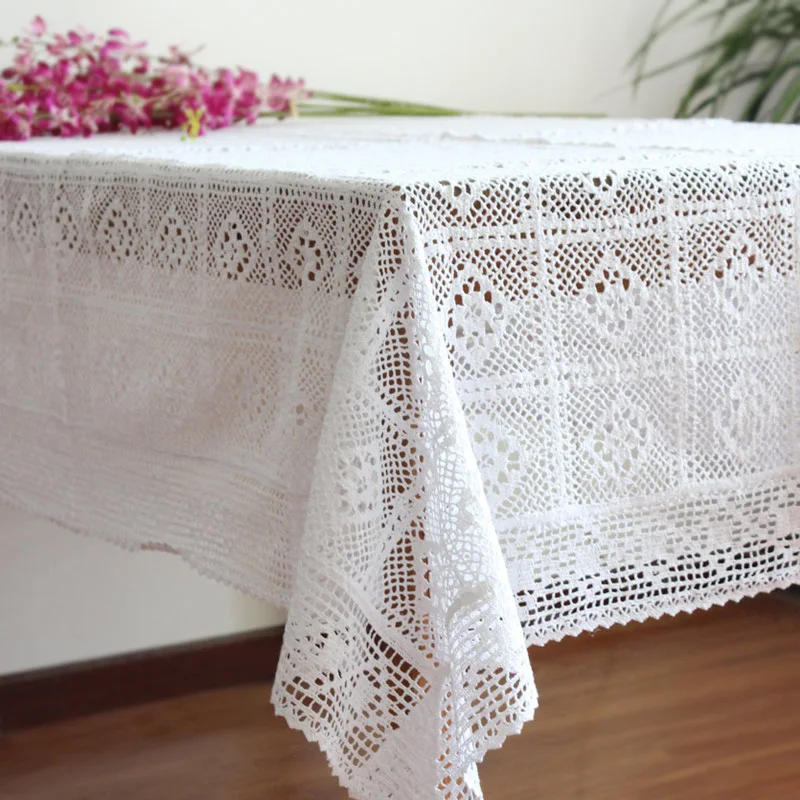 Europe Solid Color Lace 100% Cotton TableCloth Rectangle Table Cover Edge Tablecloth for Wedding Ho