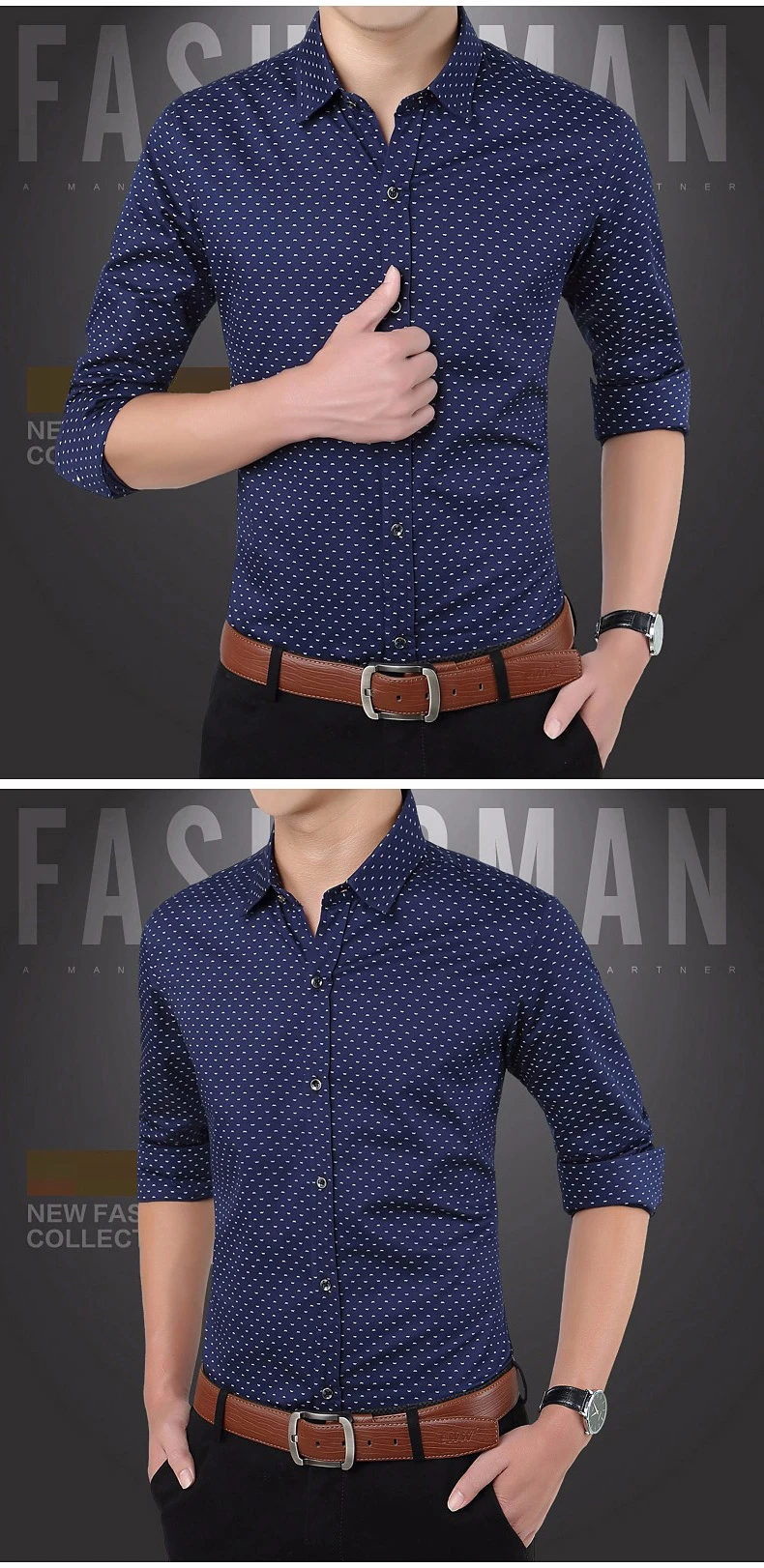 2019 Новая Осенняя модная брендовая мужская одежда Slim Fit Мужская рубашка с длинным рукавом мужская в горошек повседневная мужская рубашка