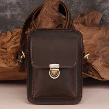 Мужская поясная сумка Crazy Horse из натуральной кожи, винтажная поясная сумка-мессенджер через плечо, поясная петля, набедренная сумка, чехол для телефона NK8059