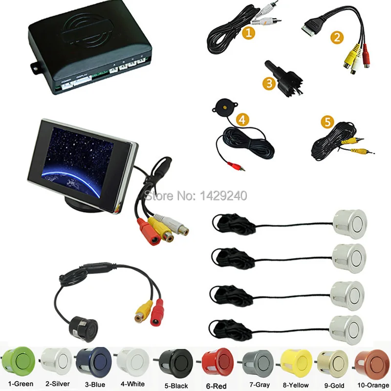 

3 in 1 Car 4-sensor Rearview Parking Sensor Reversing System With 3.5inch Monitor and 18.5mm Camera Black Silver Wihte #CA2761