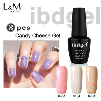

3 Pcs IBDGEL Brand Candy Cheese Gel Peel Off UV Polish Set Nail Professional Nude Gelpolish (1 Base 1 Top 1 Color) 15ML Big Jars