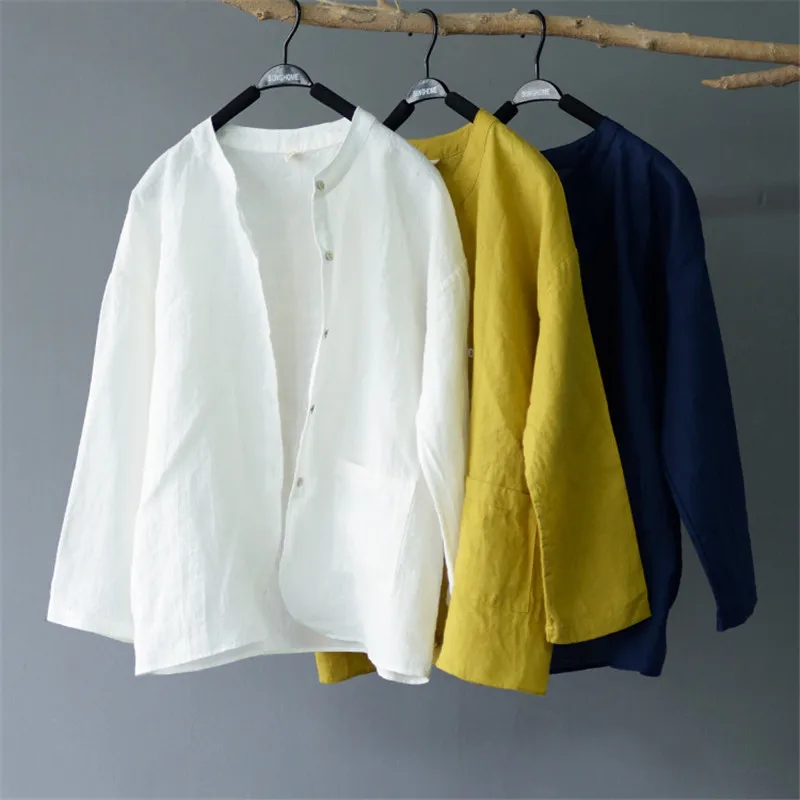 

SCUWLINEN 2019 Spring Summer Women's Shirt Solid Loose All-match 100% Ramie Women Top Casual Blusa Feminina Cardigan L001