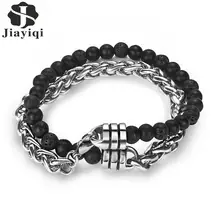 Jiayiqi Tendy мужской натуральный камень бусина из нержавеющей стали кожаный браслет для мужчин s черный мужской ювелирный
