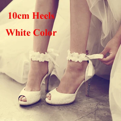 Женские вечерние туфли с открытым носком; женская обувь на высоком каблуке; красивый белый кружевной свадебный для невесты; обувь для выпускного вечера; красивые туфли-лодочки - Цвет: White 10cm Heels