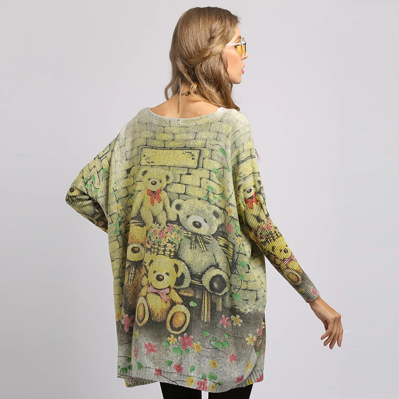 XIKOI New Woman Sweater Oversize Long Batwing Sleeve Pullovers O-Neck Knitted Fashion Casual Regular Bear Print Clothes XIKOI New Woman Sweater Oversize Long Batwing Sleeve Pullovers O-Neck Knitted Fashion Casual Regular Bear Print Clothes