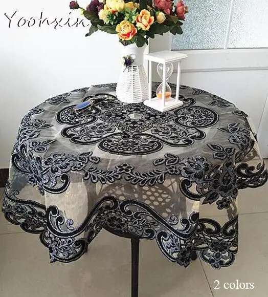 Luxury glitter Black square Tablecloth embroidery lace kitchen tea coffee Table Cover cloth Christmas New Year Wedding decor
