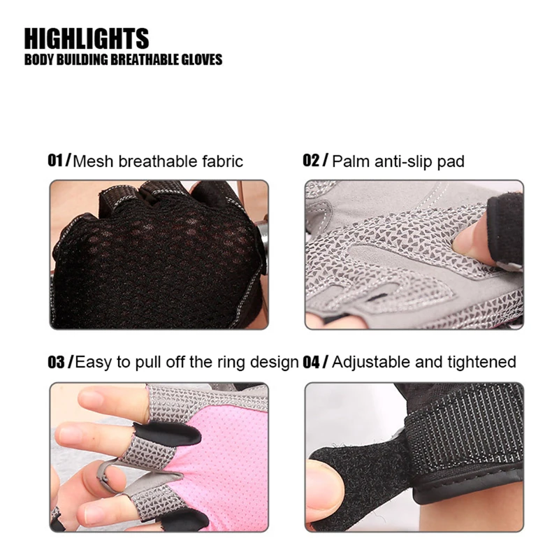 1 Pair Men/Women Anti-skid Gym Body Building Sports Fitness Weight Lifting Gloves Custom Fitness Exercise Training Glove