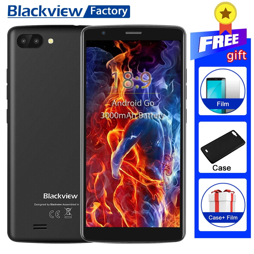 

Blackview A20 1GB 8GB 3000mAh Cellphone Android GO Dual Rear Camera smartphone MTK6580M Quad core 5.5"18:9 GPS 3G mobile phone