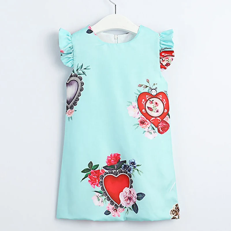 Beenira/платье для девочек; Новинка г.; Летние Стильные платья для маленьких девочек с рукавами-крылышками и цветочным принтом; платье принцессы; одежда; платье - Цвет: AW493 Blue