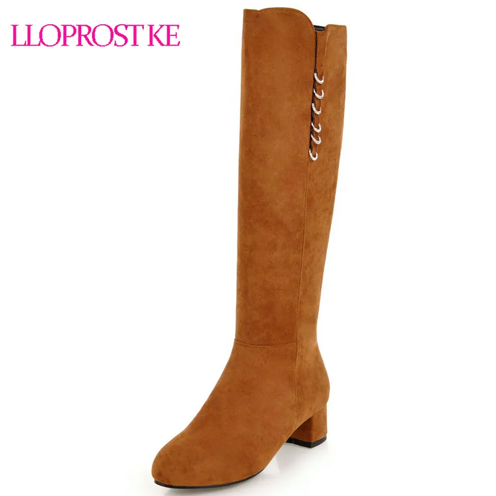 

Lloprost ke Winter Thick Heels Women's Shoes Woman Knee High Boots Fashion Top Quality Side Zipper Martin Boots Size 33-43 D540