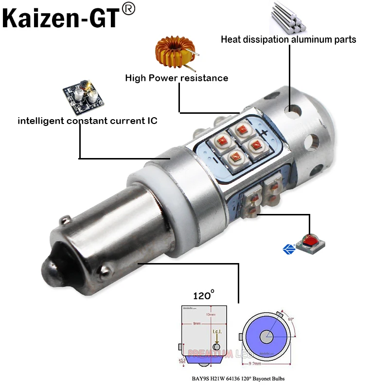 2) 6000K Ксеноновые белые 16-SMD H21W BAY9s 120 degress светодиодный Сменные лампы для автомобиля заднего хода или парковочных огней, 12V