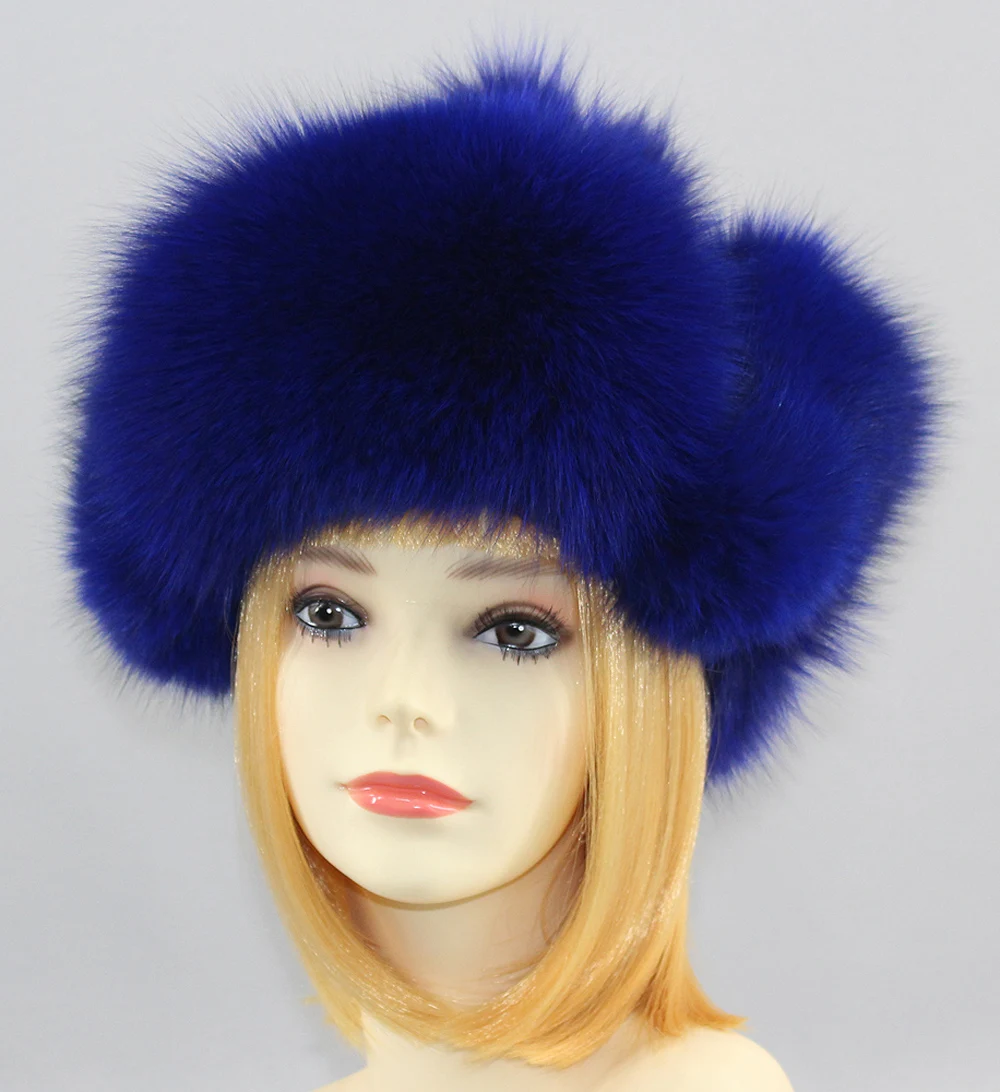 Hot Sell Genuine Fox Fur Hats Genuine Raccoon Fox Fur Russian Ushanka Cap Winter Quality Thick Warm Fox Fur Bomber Hat