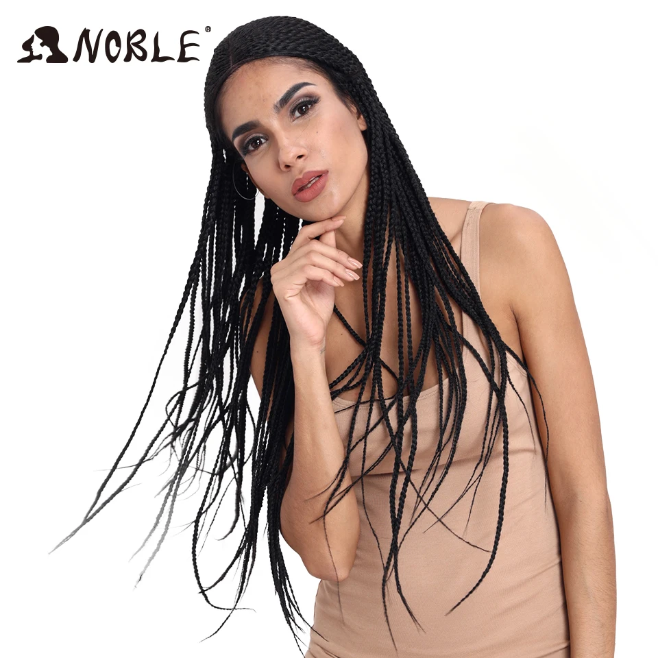 Благородные синтетические плетеные парики на кружеве для черных женщин 1b термостойкие 34 дюйма волосы косы парики Премиум плетеный ящик косы парик