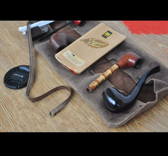 

19*45CM Leather Tobacco Pouch Lotus Leaf Roll Curtain Bag High Quality Portable Single Double Pipe Tobacco Storage Clutch Bag