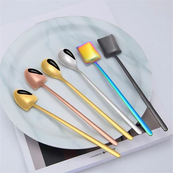 

Creative shovel shape coffee spoon dessert scoop 304 stainless steel bar spoon long handle cocktail stirring spoon ice scoops