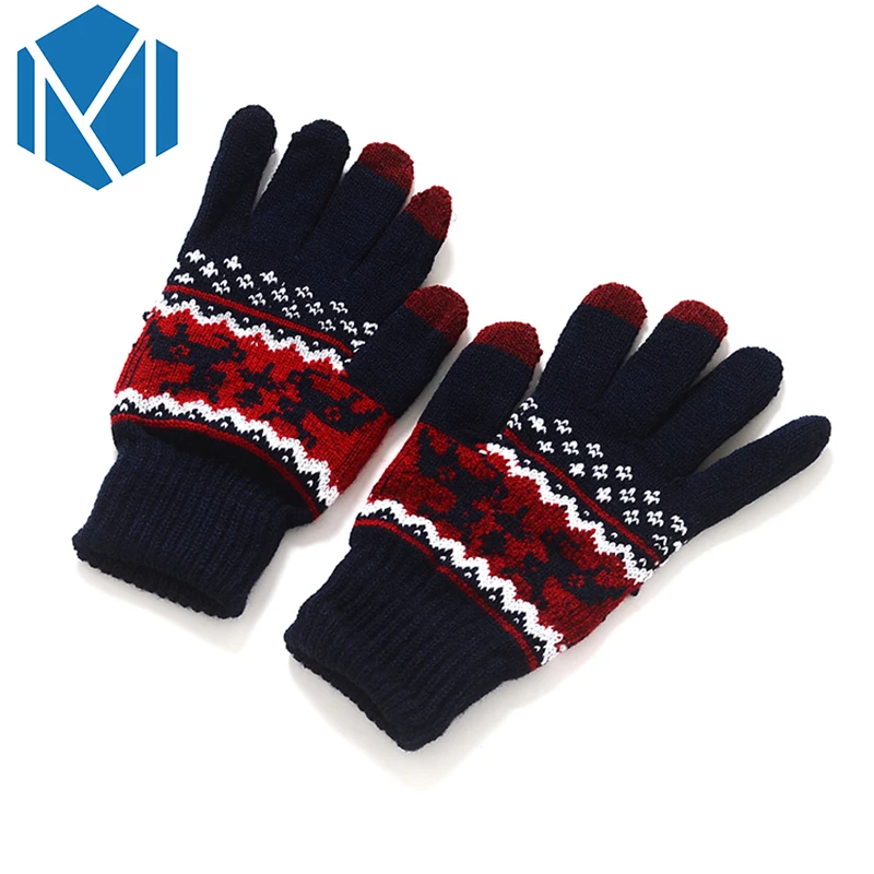 Зимние перчатки на полный палец для мужчин и женщин, теплые шерстяные вязаные перчатки, варежки с изображением оленя, подарок на Рождество