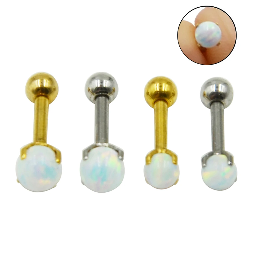 

1pc Prong Set Snow Fire White Oapl Ear Helix Tragus Cartilage Piercing Stud Jewelry Earring 16g