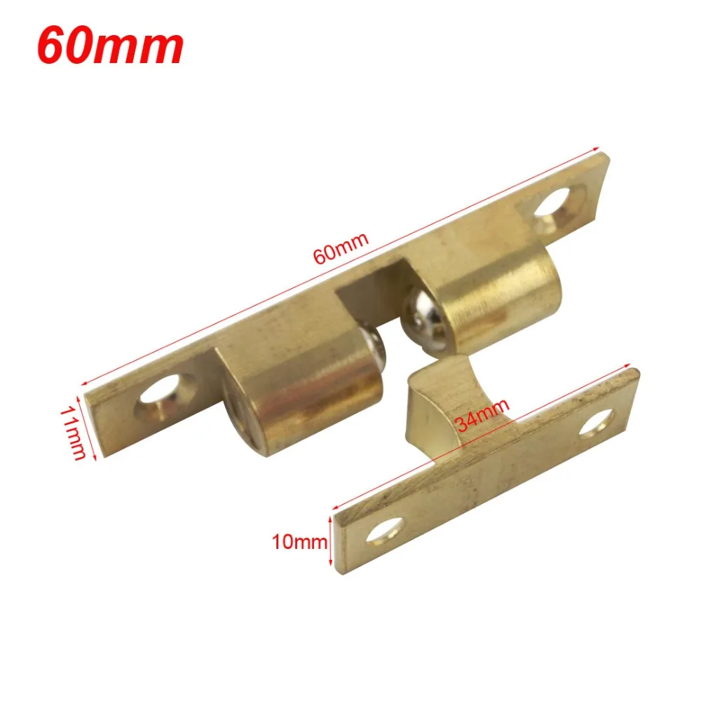 4pcs Door Catches 60mm Length Door Closer Brass Double Ball Latch Catch Golden Kitchen Cupboard Cabinet Stop Drawer