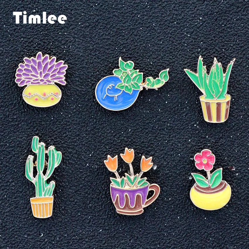 

Timlee X070 New Lovely Plant Cactus Flower Grass Pot Metal Brooch Pins Wholesale