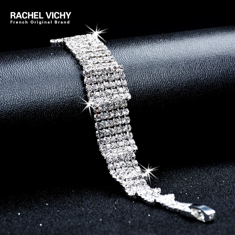 

RACHEL VICHY Luxury Braided Crystal Bracelets Multi-layer Wide Bracelets Bangles Pulseras Mujer Women Wedding Jewelry BS-SH0090