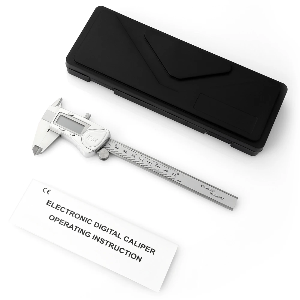 

Waterproof Digital Metal Vernier Caliper 150mm 0.01mm Guage Micrometer with LCD Display Ruler Plastic Box Measuring Tool