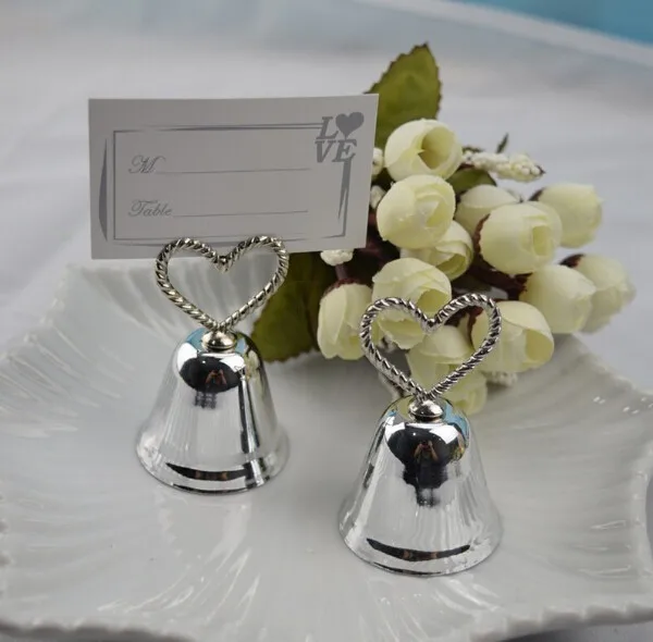 

free shipping "Kissing Bell" Place Card/Photo Holder Heart Bell Place Card Holder+200pcs/lot+Wedding Party Decoration Favors