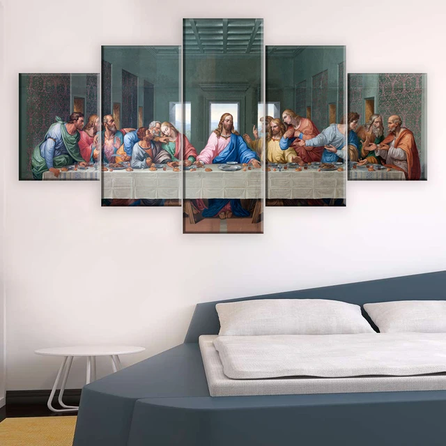 5 paneles famoso HD imprimir lienzo pintura La Última Cena Leonardo da Vinci Wall imágenes para sala cocina unframed