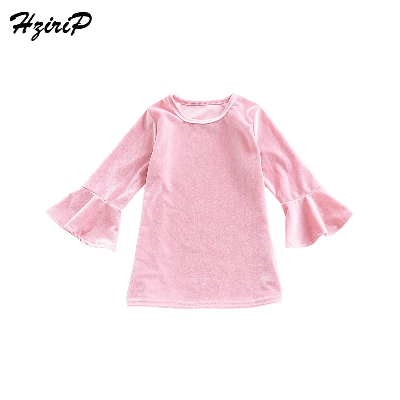 

HziriP Spring Autumn 2018 New Baby Girl Dresses Solid Fashion Velvet Trumpet Long Sleeve Dress Girls Tops Dresses Kids Clothing