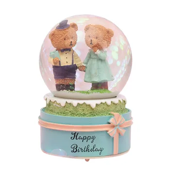 

Cartoon Couple Bear Crystal Ball Music Box Water Polo Ornaments Creative Glowing Snowflake Music Box Resin Crafts Birthday Gifts
