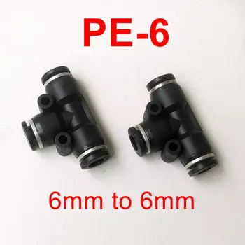 

high quality Pneumatic Fitting 10pcs/lot Pneumatic Air Fitting 6mm to 6mm to 6mm T Shape Quick Fitting Connector PE6
