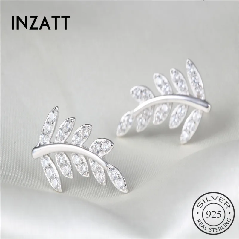 INZATT, классические серьги-гвоздики с натуральным 925 пробы, серебряными кристаллами и листьями, серьги из розового золота для женщин, модные юбилейные украшения, подарок
