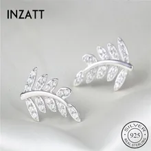 INZATT, классические серьги-гвоздики с натуральным 925 пробы, серебряными кристаллами и листьями, серьги из розового золота для женщин, модные юбилейные украшения, подарок
