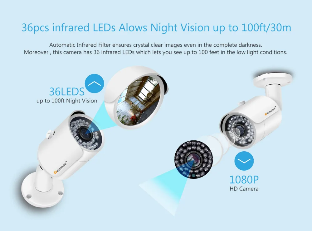 EINNOV plug and play Security Camera CCTV System 4ch 1080P POE NVR Kit