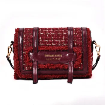 

Women Messenger bag Cross Handbag Small Flap Shoulder Bags Vintage Clutch Winter Satchel Woolen Crossbody Bag