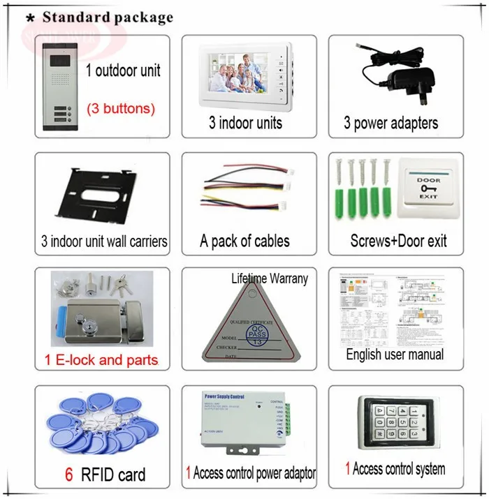 3 кнопки цветной видеодомофоны домофон системы s 3 lcd безопасности дверной звонок для 3 квартиры + система контроля доступа + электронный