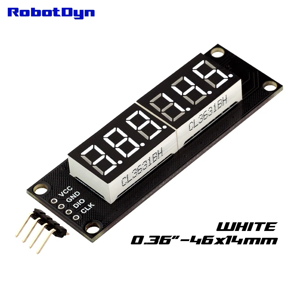 

6-Digit LED 0.36" Display Tube (decimal), 7-segments WHITE, TM1637, disp. size 46x14mm