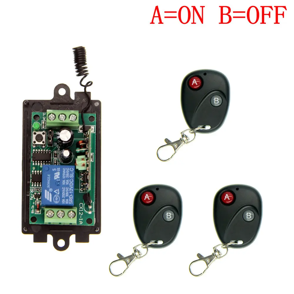 

DC 9V 12V 24V 1 CH 1CH RF Wireless Remote Control Switch System, Transmitter + Receiver,Latched (A=ON B=OFF)