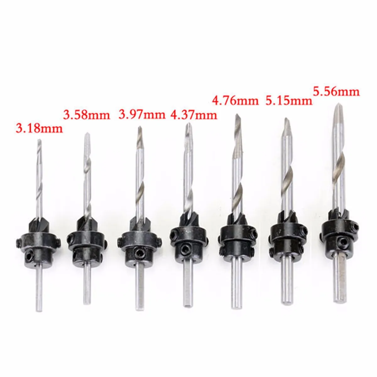 7pcs Countersink Drill Bit Set Tapered Stop Collar Wood Hole Screw Kit for Woodworking