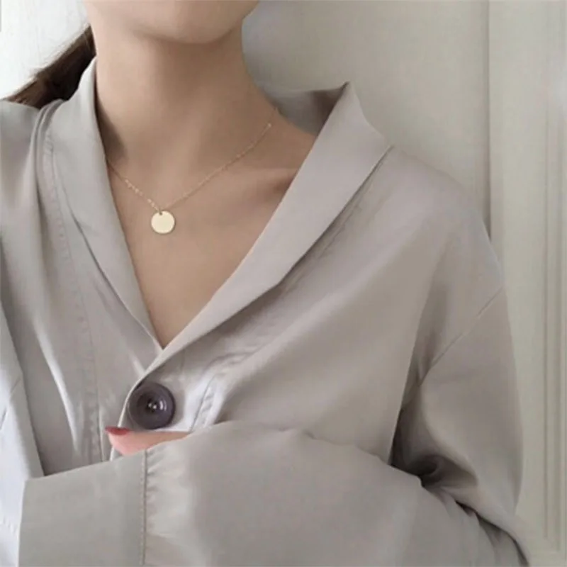 

Europe Gothic Punk Simple Geometry Thin Slice Small Round Thin Chain Temperament Long Necklace Clavicle Necklace Women WD58