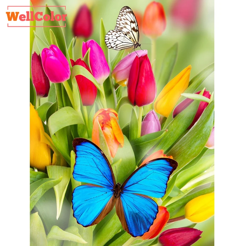 Wellcolor Patterns Rhinestones Tulip Flowers Butterfly 5d Diy