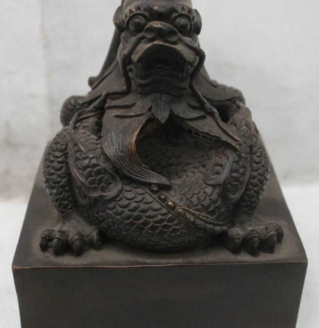 

6"Old Chinese Bronze Dragon Beast Dynasty imperial Seal Stamp Signet Statue