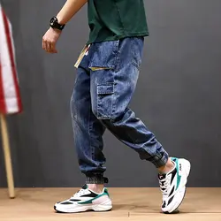 Модные уличные мужские джинсы свободного кроя винтажные шаровары с несколькими карманами штаны-карго из денима брюки Slack Bottom хип-хоп